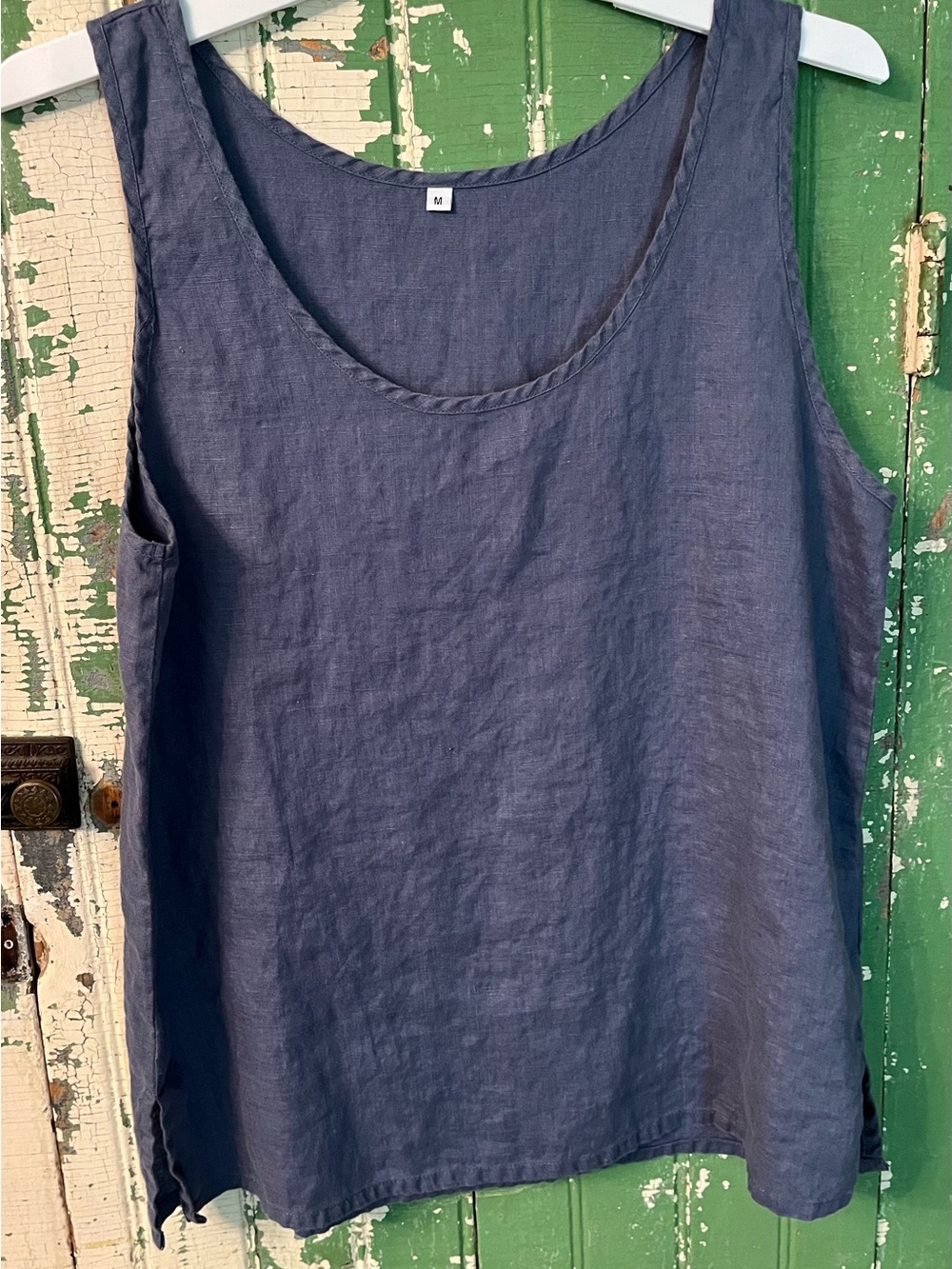 Linen Sleeve Top Piglet Dusty Blue Size Medium